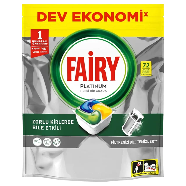 قرص ماشین ظرفشویی فیری پلاتینوم مدل Dev Ekonomi (بسته اقتصادی) 72 عددی